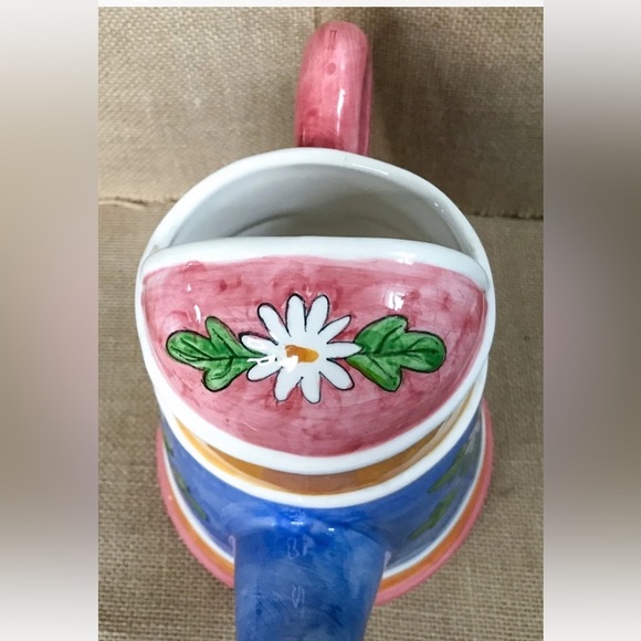 Floral Ceramic Watering Can Planter Hand Painted Spring Happiness Whimsical - Picture 5 of 9